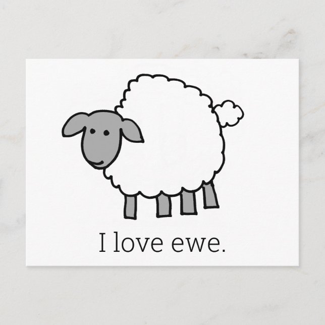 Carte Postale J'Aime Les Moutons D'Ewe (Devant)