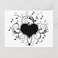 J'aime les notes de musique coeur noir et blanc