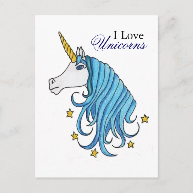 Carte Postale J'Aime Les Unicornes (Devant)