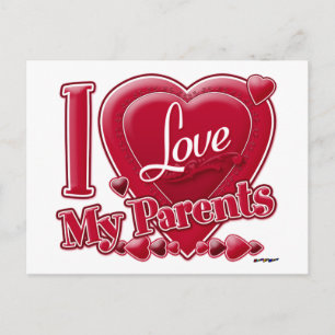 Carte Postale J'aime mes parents rouge - cœur