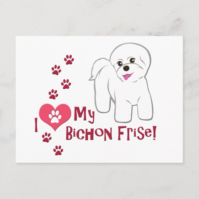 Carte Postale J'Aime Mon Bichon Frise ! (Devant)