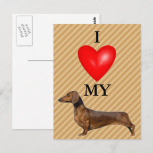 Carte Postale J'Aime Mon Coeur Rouge Dachshund