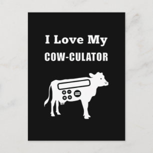 Carte Postale J'Aime Mon Cow-culator Funny Math Calculator Pun