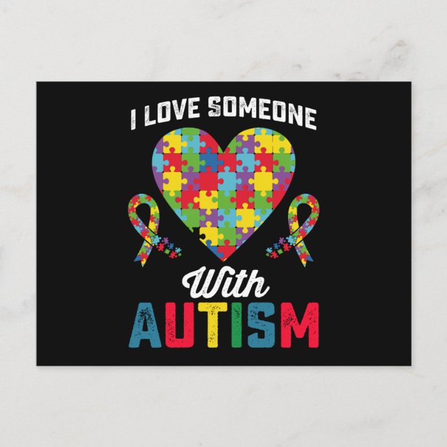 Carte Postale J'Aime Quelqu'Un Avec Sensibilisation sur l'autism (Devant)