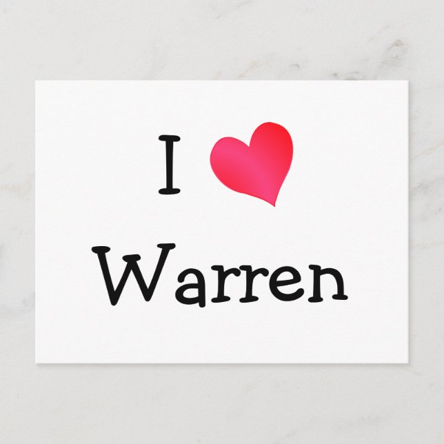 Carte Postale J'aime Warren (Devant)