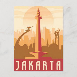 Carte Postale Jakarta vintage Indonésie java Voyage aquarelle