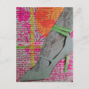 Carte Postale Jambe en dentelle blanche et talons Collage en tec