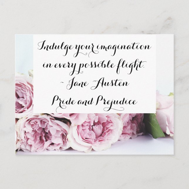 Carte Postale Jane Austen Fierté & Préjugés Livre Citation Rose (Devant)