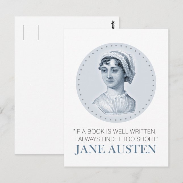 Carte Postale Jane Austen Portrait et citation sur la lecture (Devant / Derrière)