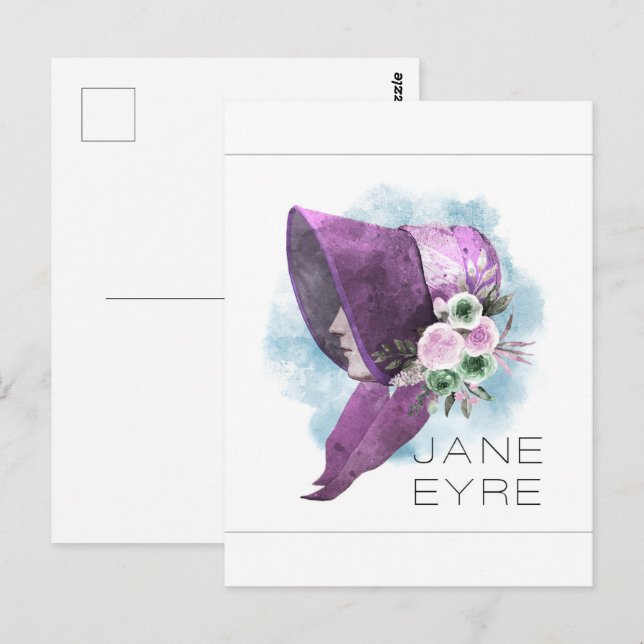 Carte Postale Jane Eyre Bonnet Fleurs violettes et bleues (Devant / Derrière)