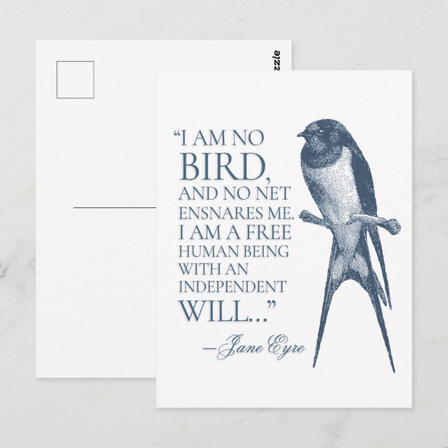 Carte Postale Jane Eyre - Je ne suis pas un oiseau - hirondelle (Devant / Derrière)