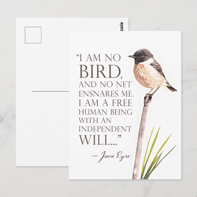 Carte Postale Jane Eyre - Je Ne Suis Pas Un Oiseau - Oiseau Brow (Devant / Derrière)