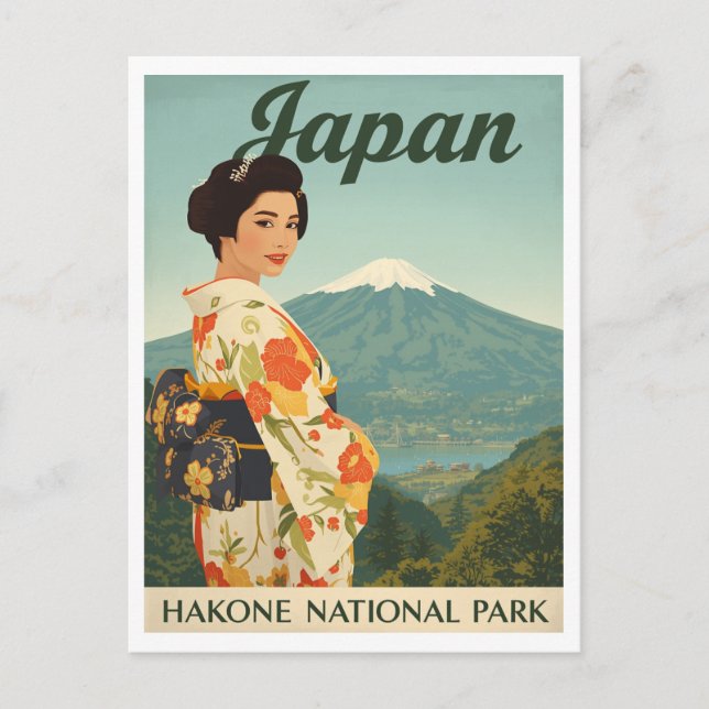 Carte Postale Japan Hakone Fuji Kimono Retro (Devant)