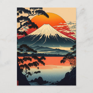 Carte Postale Japanese Mountains Ukiyo e illustration