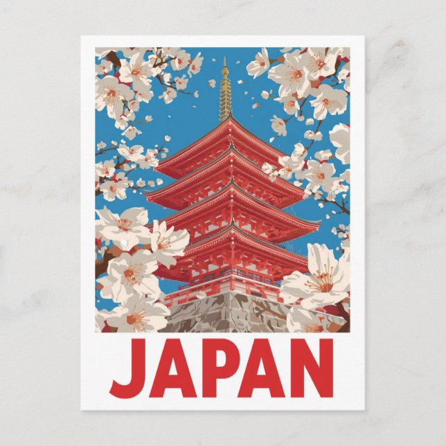 Carte Postale Japanese Pagoda Cherry Blossom (Devant)