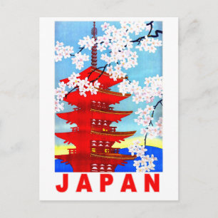 Carte Postale Japon au printemps, tour de temple japonais, vinta