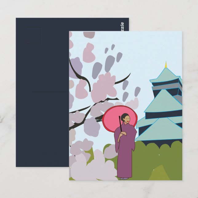 Carte Postale Japon Cherry Blossom Geisha Kimono Japon (Devant / Derrière)
