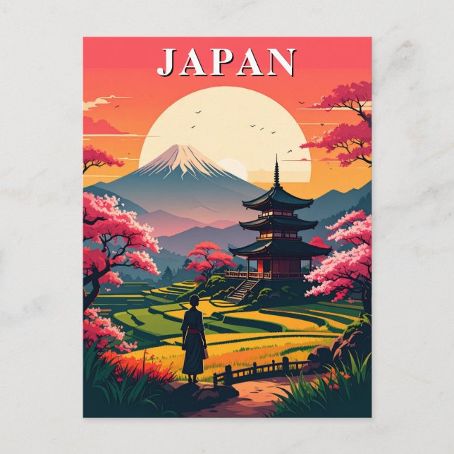 Carte Postale Japon Mont Fuji, fleurs de cerisiers de pagode Vin (Devant)