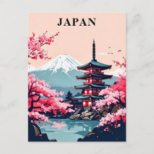 Carte Postale Japon Mont Fuji, Pagode et Fleur de cerisiers