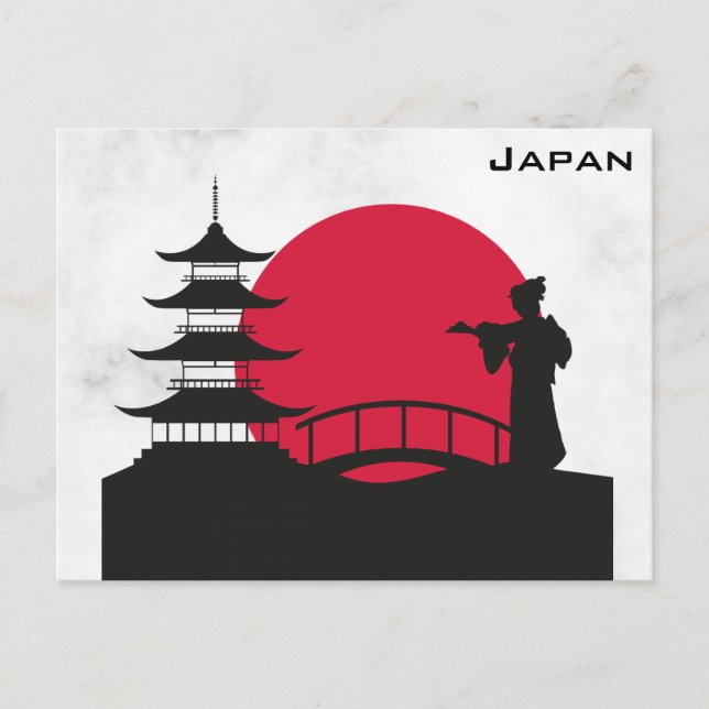Carte Postale Japon Pagode japonaise Geisha coucher de soleil Vo (Devant)