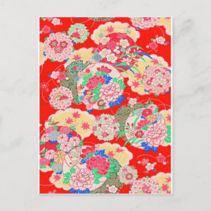 Carte Postale Japon, Sakura, Kimono, Origami, Chiyogami, Fleur,