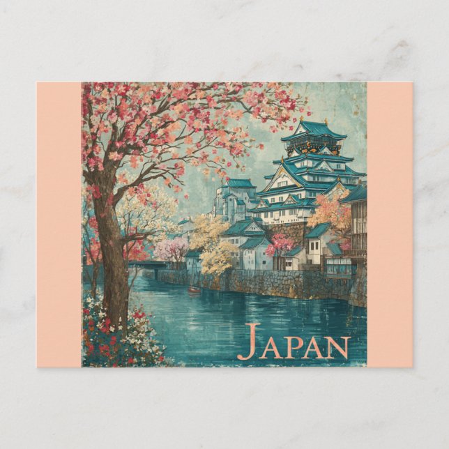 Carte Postale Japon Temple Japonais Voyage de fleurs de cerisier (Devant)