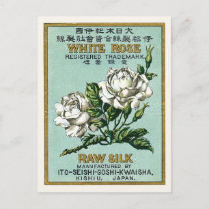 Carte Postale Japon vintage publicité en soie Rose blanche