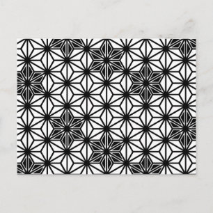 Carte Postale Japonais Asanoha ou Star Motif, blanc et noir