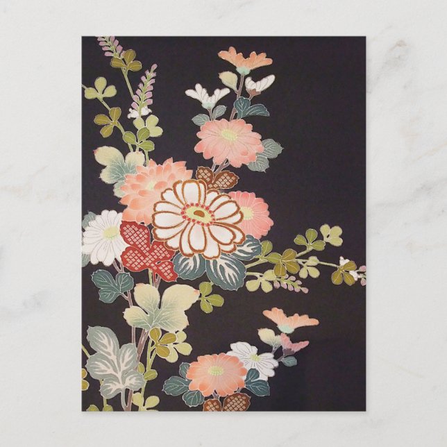 Carte Postale Japonais KIMONO Textile, Floret Motif (Devant)