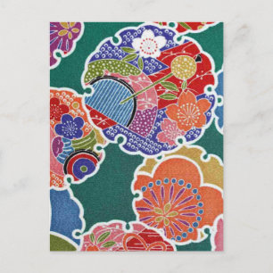 Carte Postale Japonais KIMONO Textile, Floret Motif