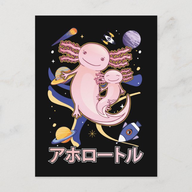 Carte Postale Japonais mignon Axolotl Famille Galaxy Anime (Devant)