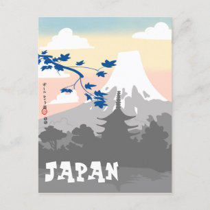Carte postale japonaise avec pagode et Mont Fuji