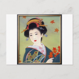 Carte Postale Japonaise en kimono bleu