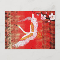 Japonaise grue soleil Japon sakura rouge