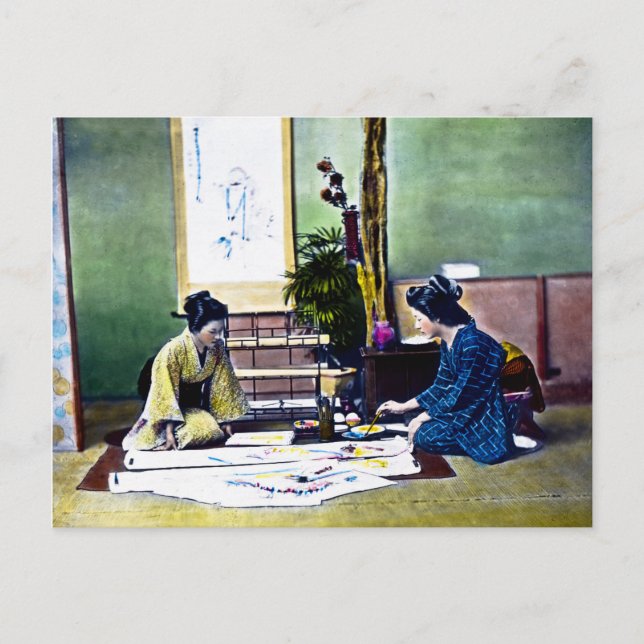 Carte Postale Japonaise Peindre un Kimono traditionnel (Devant)
