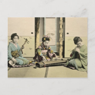 Carte Postale Japonaises jouant de la flûte, 'koto' et samis