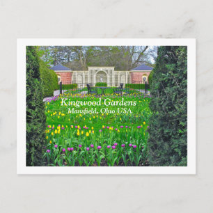 CARTE POSTALE JARDIN À TULIP PURPLE ET JAUNE, JARDINS EN BOIS DE