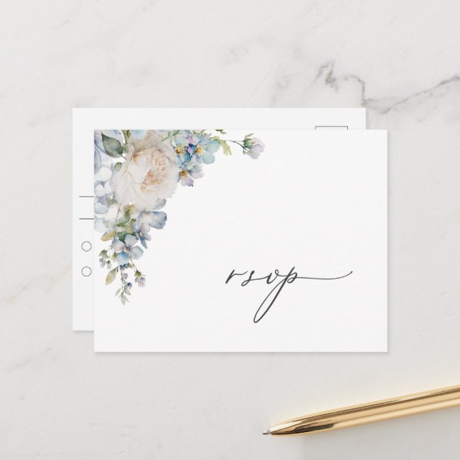 Carte Postale Jardin bleu Dusty Floral RSVP (Devant/Arrière en situation)