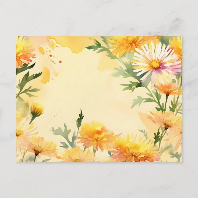 Carte Postale Jardin d'aster vibrant dans une scène aquarelle en (Devant)