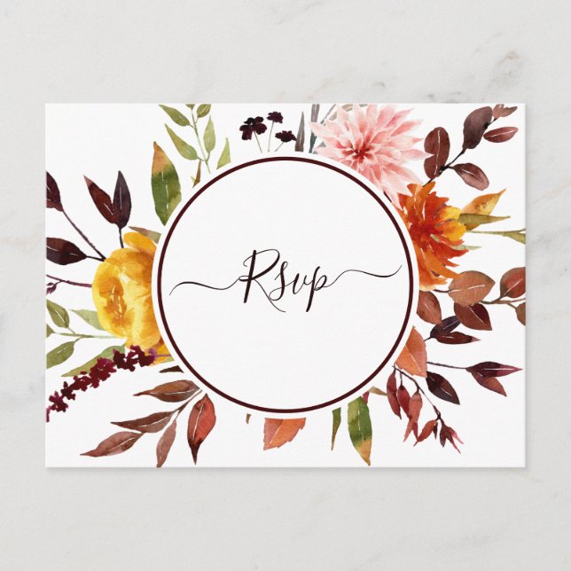 Carte Postale Jardin d'automne Marsala Aquarelle Mariage RSVP (Devant)