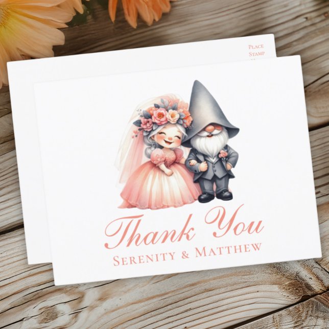 Carte Postale Jardin de bois Gnome Merci Mariage orange (Créateur téléchargé)