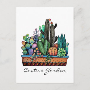 Carte Postale Jardin De Cactus À L'Aquarelle Cute Dans Un Beau P
