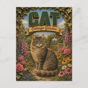 Carte Postale Jardin de cottage au chat POPCUT