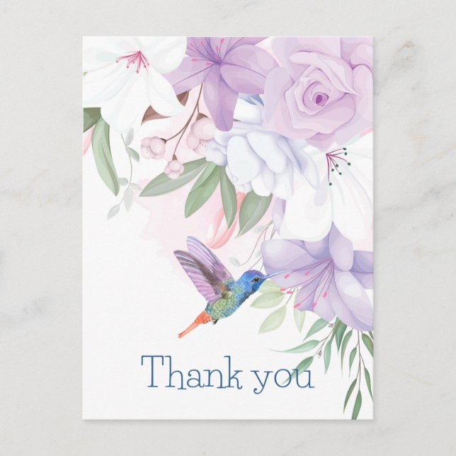 Carte Postale Jardin de fleurs à l'aquarelle Colibri Oiseau Merc (Devant)