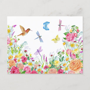 Carte Postale Jardin de fleurs à l'aquarelle magnifique 