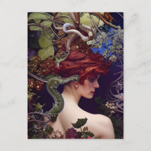 Carte Postale Jardin de la femme Eden, les arbres et les serpent