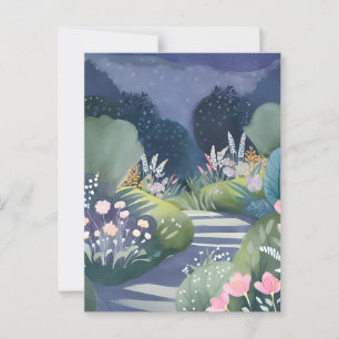 Carte Postale Jardin de Minuit Chemin Floral à l'Aquarelle