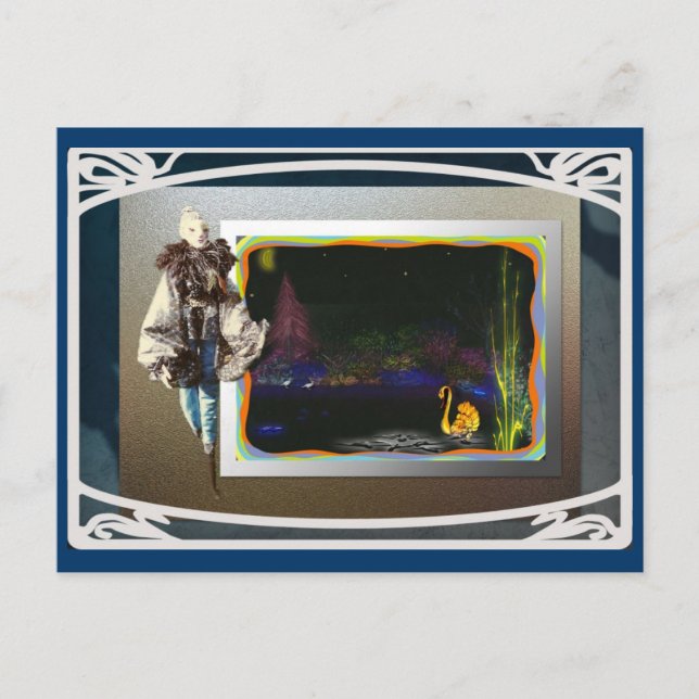 Carte Postale jardin de nuit avec swanlake (Devant)