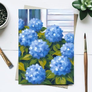 Carte Postale Jardin d'hortensia bleu floral botanique aquarelle