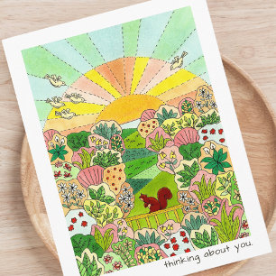 Carte Postale Jardin du lever de soleil de l'écureuil en pensant